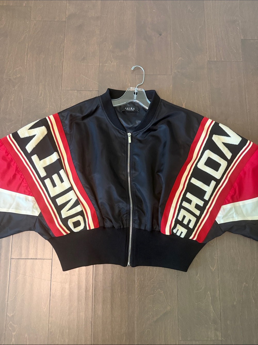 AKIRA Black Bomber Jacket with Red & White Sleeve Panels